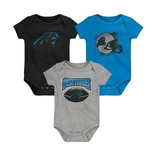 Infant Black/Blue/Gray Carolina Panthers 3-pack Game On Bodysuit Set, Size 3-6m